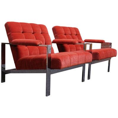 Mid-Century Italian Modern Tufted Mohair and Chrome Lounge Chairs