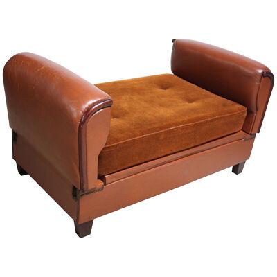 French Deco Leather and Mohair Daybed