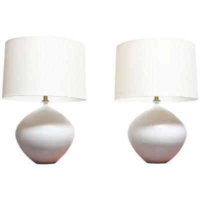 Pair of Oversized White Ceramic Table Lamps by Lee Rosen for Design Technics