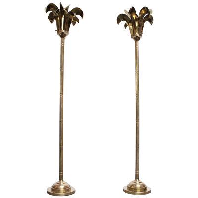 Pair of Vintage Brass "Palm Tree Frond" Floor Lamps by Hart Associates