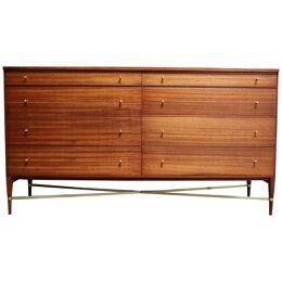 Paul Mccobb Calvin Group Mahogany and Brass Double Dresser / Chest of Drawers