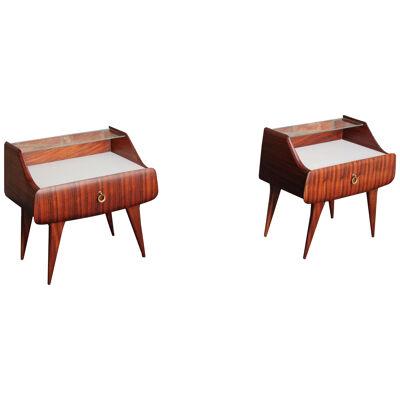 Pair of Italian Modernist Rosewood Single-Drawer Nightstands/Bedside Tables