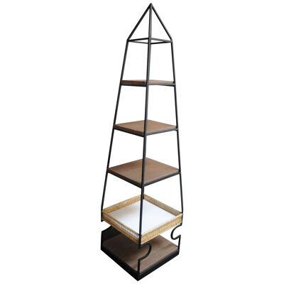 Arthur Umanoff Iron Obelisk Pyramid-Form Freestanding Shelving Unit/Etagere