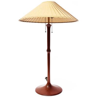 Studio Craft Sculptural Cherry Wood and Brass Table Lamp with Original Shade