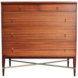 Paul Mccobb Calvin Group Mahogany and Brass Five-Drawer Chest / Dresser