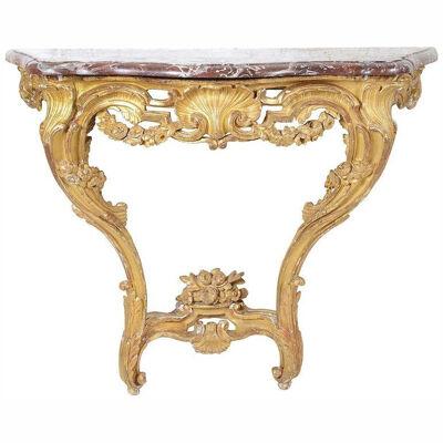 French 18h Century Carved Giltwood, Marble Topped Console Table