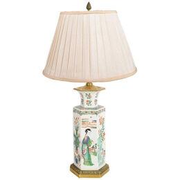 19th Century Chinese Famille Verte Style Vase / Lamp