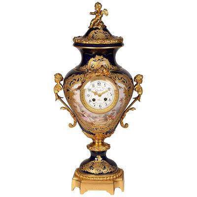 French Sevres style porcelain vase / mantel clock.
