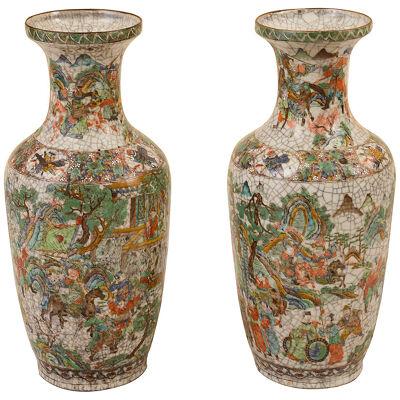 Pair 19th Century Chinese Crackle Ware Vases