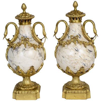 Pair 19th Century Classical marble and ormolu urns.