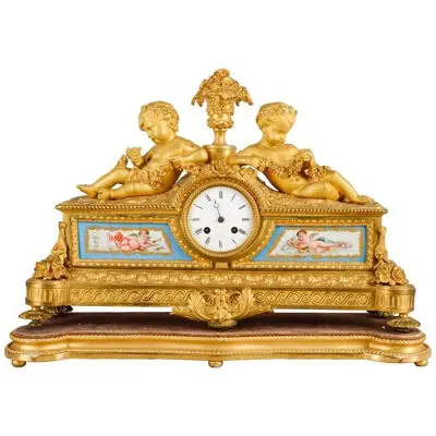 Louis XVI, Ormolu and Sevres Style Mantle Clock, 19th Century