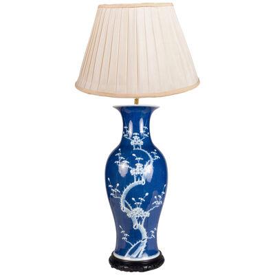 Chinese Blue and White Prunus blossom vase/lamp, circa 1890.