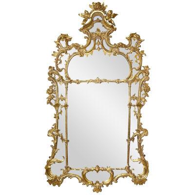Chippendale style carved gilt wood pier glass wall mirror, circa 1860