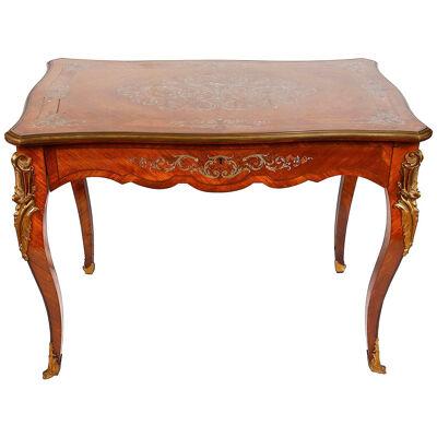 19th Century French Louis XVI style Silver inlaid centre table.