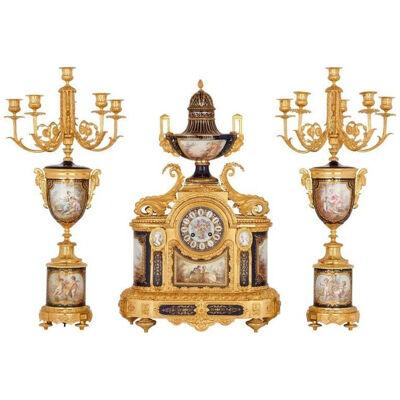Fine Quality 19th Century Sevres Style Clock Garniture