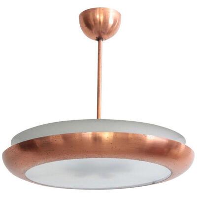 1930s Copper Pendant Lamp with Glass Diffuser Bauhaus