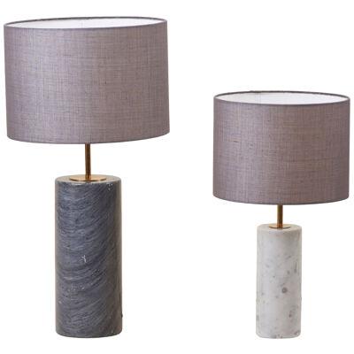 Pair of Table Lamps in White and Grey Marble, Germany