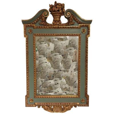 Mid 19th century carved wood, gilt and painted Italian wall mirror