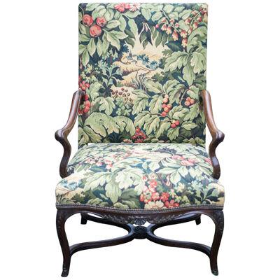 18th Century French Oak and Upholstered High Back Open Armchair