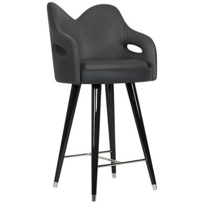 Modern Mary Bar Stools, Black Leather, Handmade in Portugal by Greenapple