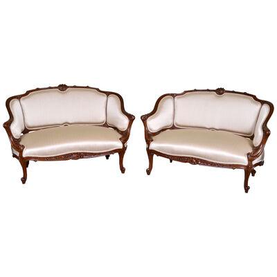19th century Pair French Walnut Settees, Louis XV style, 19th C.