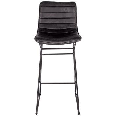 Modern Bar Chair in Channeled Leather with Steel Base