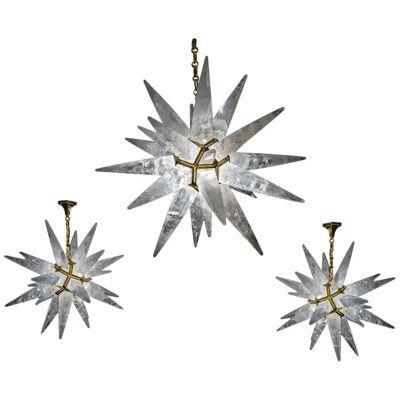 Set of Three Rock Crystal Art Deco Style Chandeliers by Alexandre Vossion