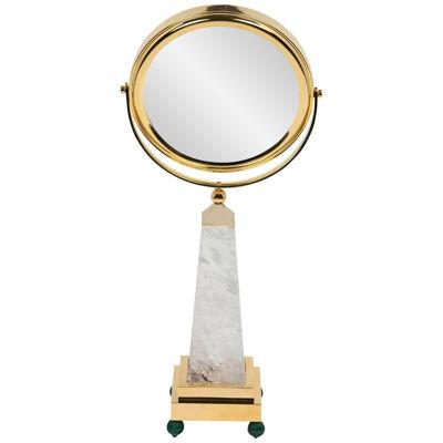Rock Crystal, Malachite, 24K Gold Plated Table Mirror by Alexandre Vossion