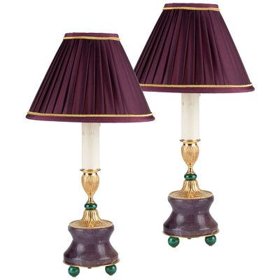 Pair of Amethyst Candlesticks-Lamps by Alexandre Vossion