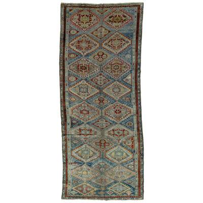 Antique Persian Afshar Handmade Blue Wool Rug with Allover Geometric Design