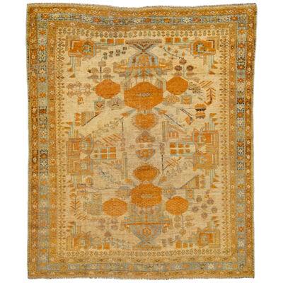 Antique Persian Afshar Handmade Tan & Orange Wool Rug with Allover Design