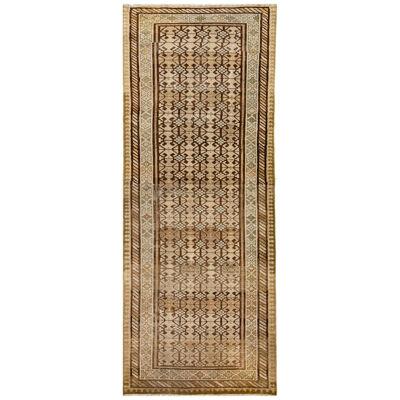 Antique Persian Hamadan Geometric Wool Rug In Beige and Brown
