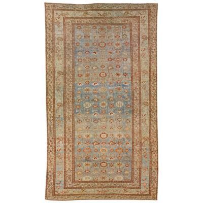 Blue Handmade Antique Persian Malayer Wool Rug with Allover Floral Design