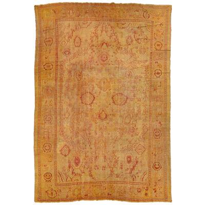 19th. C. Turkish Oushak Wool Rug In Tan with Allover Floral Design