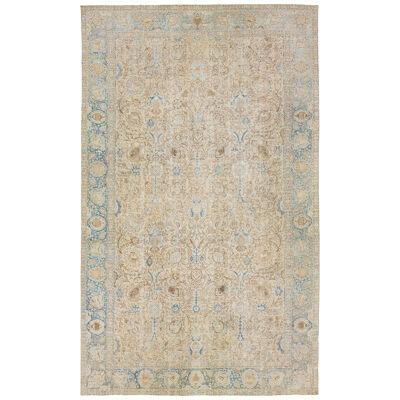 Allover Designed Antique Wool Rug Persian Tabriz From 1910s In Beige