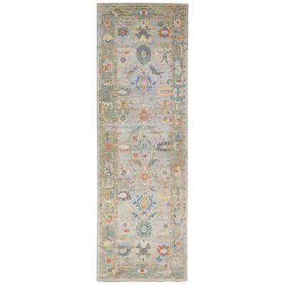 Blue And Green Modern Sultanabad Gallery Wool Rug with Floral Pattern