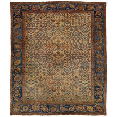 Persian Mahal Antique Brown Wool Rug Featuring an Allover Motif From The 1890's