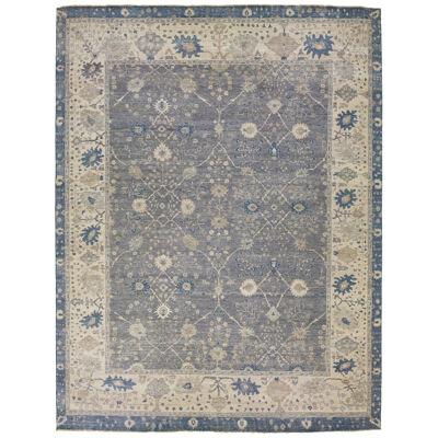 Modern Indian Mahal Gray Oversize Wool Rug With Allover Motif by Apadana