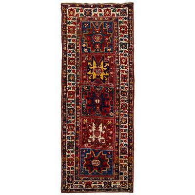 Handmade Wool Antique Runner Caucasian Kazak With Multicolor Design