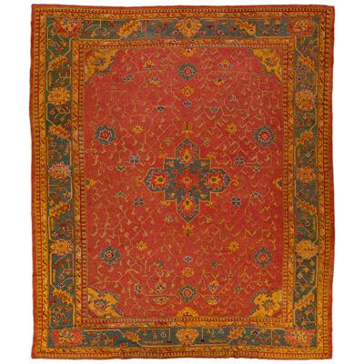 Turkish 1880s Oushak Red Wool Rug Handmade with Allover Floral Motif