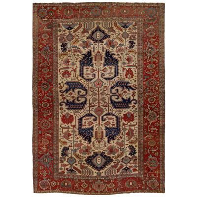 1900s Antique Handmade Wool Rug Persian Serapi Featuring a Allover Motif