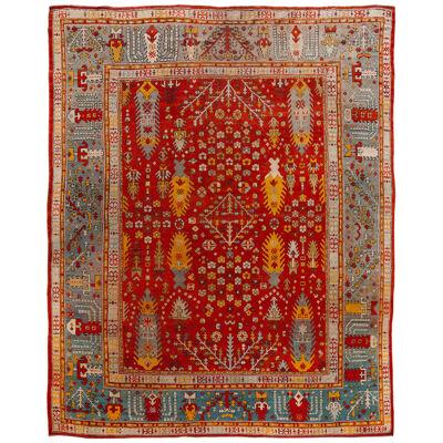 Late 19th Century Antique Turkish Oushak Wool Rug In Red
