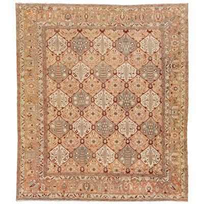 1920s Persian Bakhtiari Peach Wool Rug Handmade With Allover Geometric Pattern