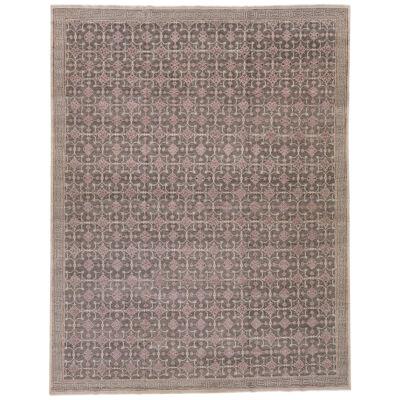 Allover Geometric Modern Khotan Style Wool Rug Handmade In Gray
