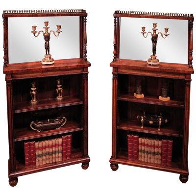 A pair of Regency period rosewood open bookcases