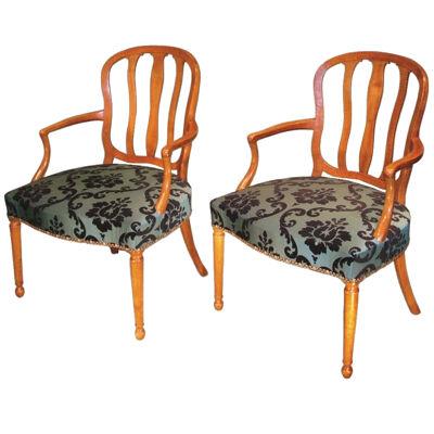 Pair of 18th Century Continental satinwood Armchairs.