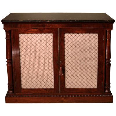 An antique William IV period rosewood chiffonier with a marble top