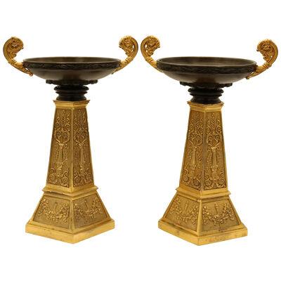 A pair of Bronze and Ormolu Tazzas of Unusual Design