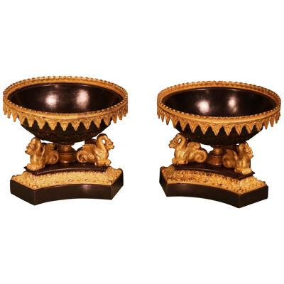 A pair of Regency period bronze and ormolu bowls