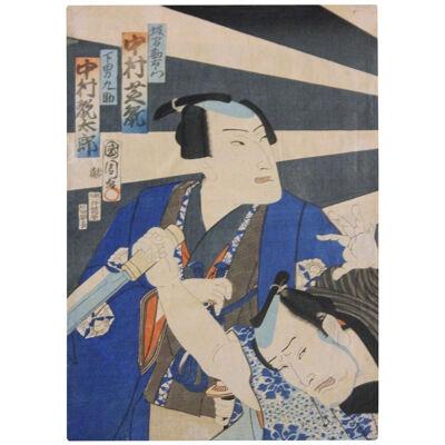 Two Kabuki Actors Japanese Woodblock Print Mid 19th Century